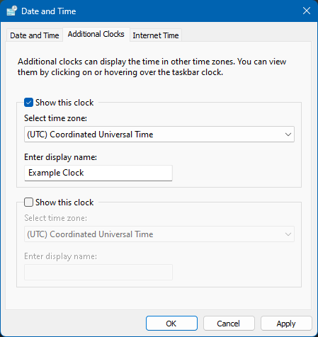 Screenshot of the additional clocks window.