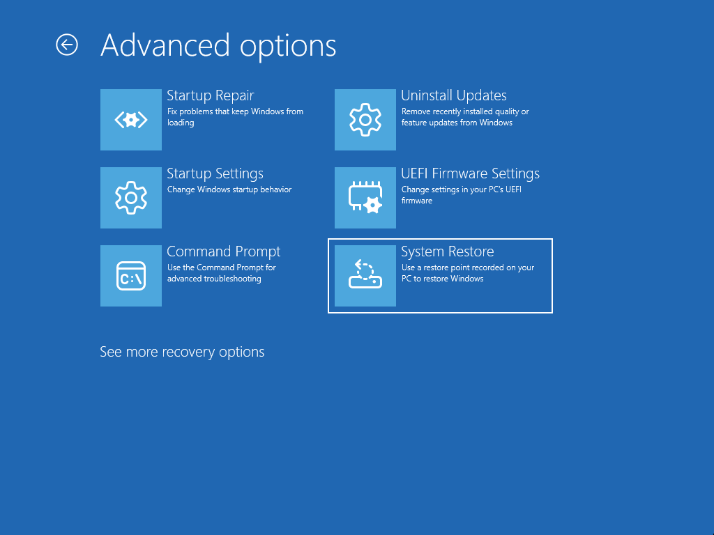 A screenshot of the Advanced Options menu in the Windows Recovery Environment, with the Startup Settings button highlighted.