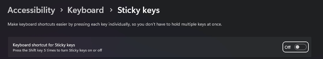 Sticky Keys Toggle Off