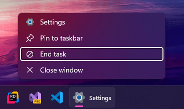 End Task in Taskbar