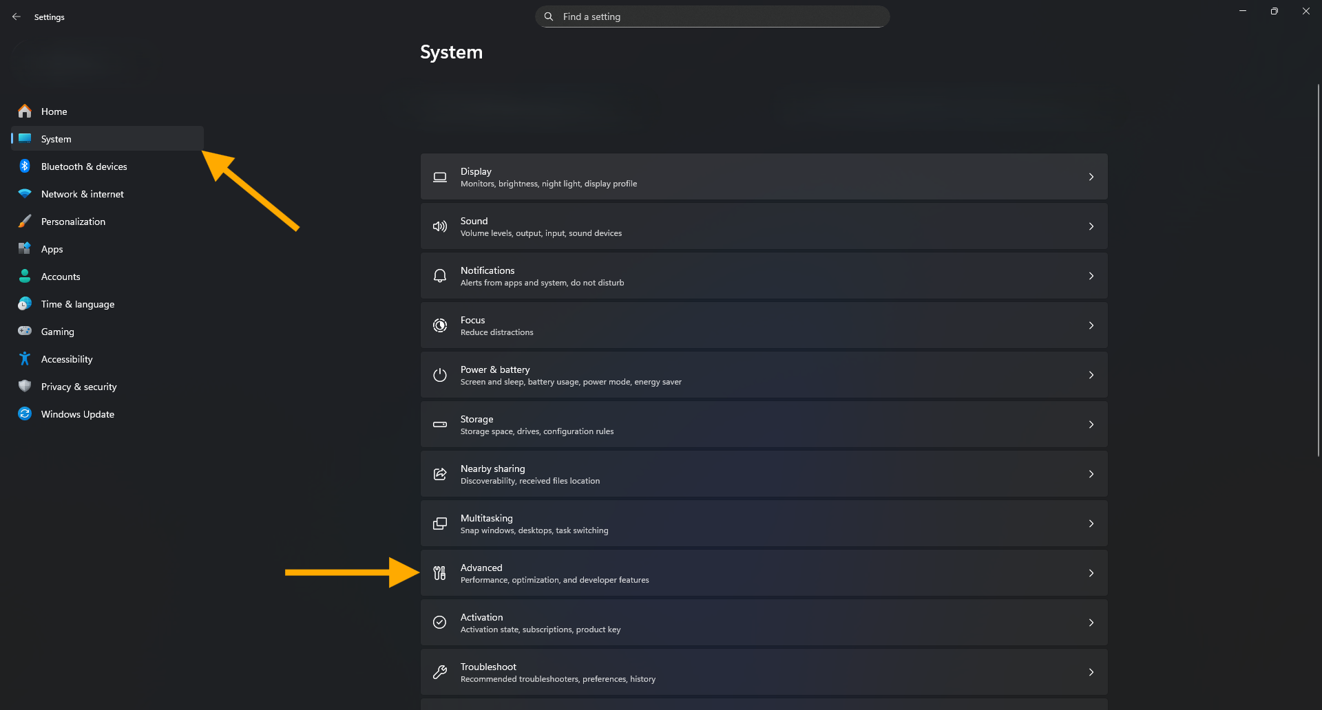 Navigate Settings app to Advanced settings