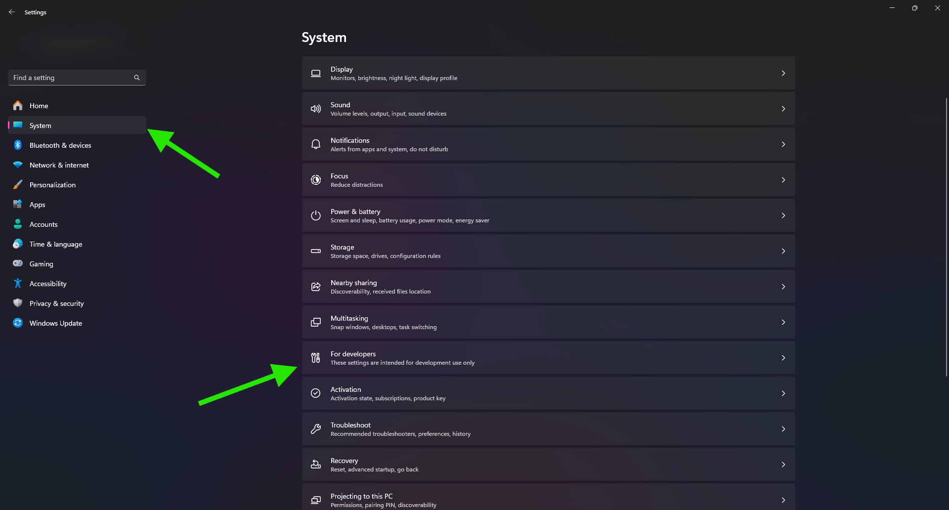 Navigate Settings app to Developer settings