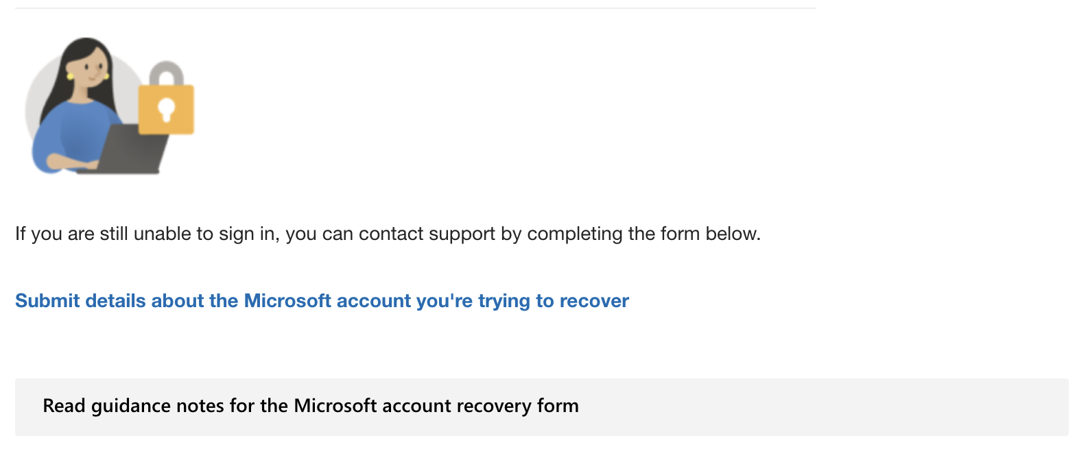 Submit details about the Microsoft account you're trying to recover