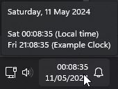 Screenshot of the popup with the additional clocks when hovering over the taskbar clock.