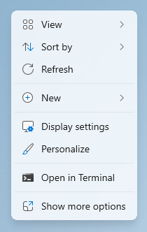 Screenshot of the new context menu, introduced in Windows 11.