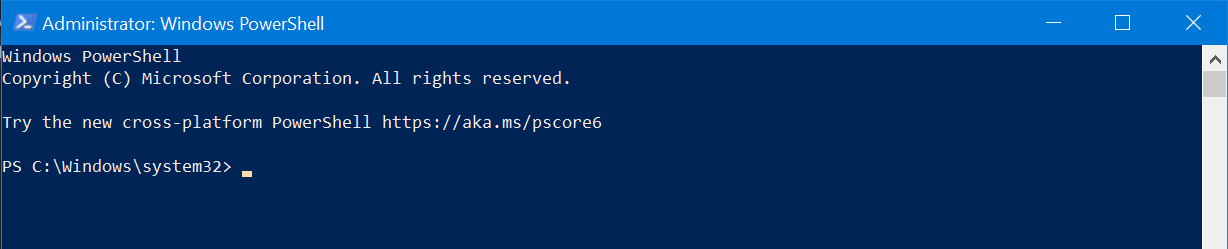 A Windows PowerShell window, running as administrator.