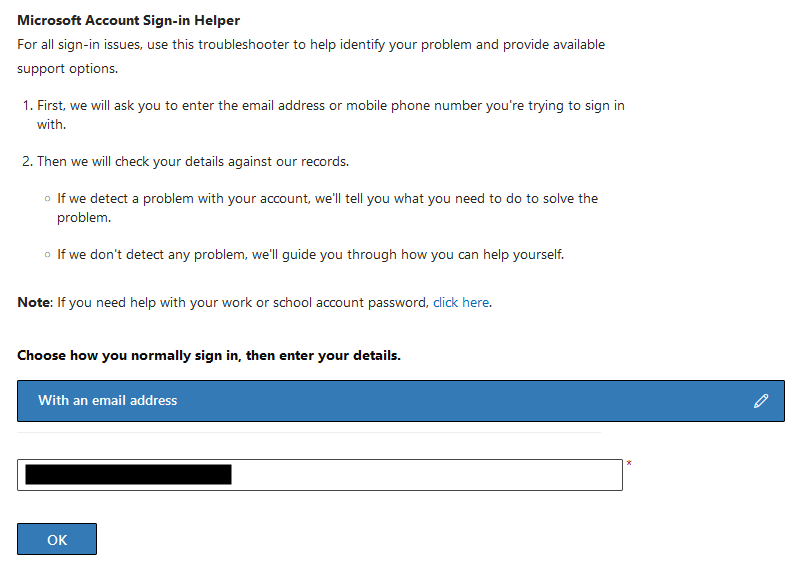 Sign in option with hidden email address.