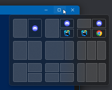 Screenshot of windows snapping menu on the maximize button.